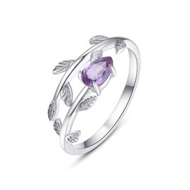 PRAYMOS February Birthstone Ring for Women Amethyst Ring 925 Sterling Silver Leaf Rings Adjustable Thumb Rings Sterling Silver Rings