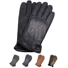 AKAROA ESTD 2019 TIM Men's Leather Gloves, Touchscreen Function, Italian Leather, Recycled Knitted Lining Made of 50% Cashmere and 50% Wool, 5 Sizes S - XXL, Tim Navy