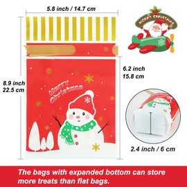HRX Package Christmas Cookie Bags, 50pcs Plastic Sweet Bags Treat Pouch, Drawstring Candy Gift Bags for Christmas Party Favor Goodie Bags(Red Snowman)