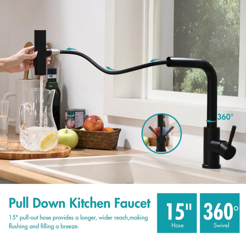 CENOSA Kitchen Faucet with Pull Down Sprayer Waterfall Single Hole