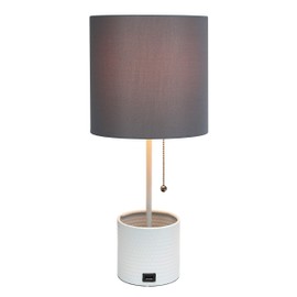 Simple Designs LT1085-GOW White Hammered Metal Organizer Table Lamp with USB charging port and Fabric Shade, Gray