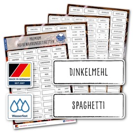 300+ Household Labels Stickers, Square, Black/White, Waterproof Stickers for Labelling Storage Jars, Storage Jars, Cans and Chutes (Black/White) (German Text)