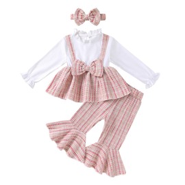 YOUNGER TREE Toddler Baby Girl Clothes Infant Fall Winter Outfits Long Sleeve Shirts and Ruffle Floral Pant Set (Pink Plaid, 18 24 Months)