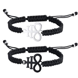 JewelryWe Satanic Leviathan Cross Bracelet: Unisex Baphomet Satan Symbol Braided Bracelet Adjustable Amulet Pagan Jewelry Gift for Men Women