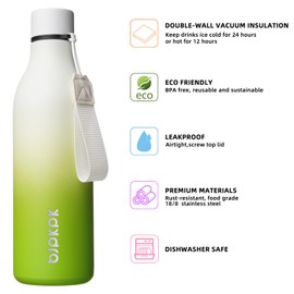BJPKPK Insulated Water Bottles, 25 oz Stainless Steel Metal Water Bottle with Strap, BPA Free Leak Proof Thermos, Mugs, Flasks, Reusable Water Bottle for Sports & Travel, Elegant Green