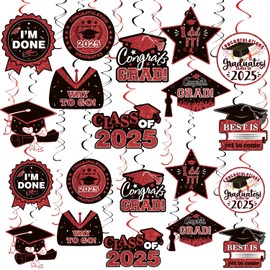 2025 Graduation Decorations, Kaluofan 40Pcs 2025 Graduation Party Decorations, 2025 Party Favor Hanging Swirls Decor for High School University (RED)