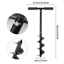 Garden Auger Drill Earth Auger Drill with Non-Slip Handle Post Hole Digger 3.9x23.6inch/1X1.96ft Garden Auger Spiral Drill Rapid Planter Fence Post Auger for Planting Trees Deep Cultivating Seedlings
