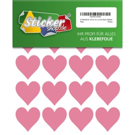 40 Rubber Hearts, 40 mm, Pink, Made from PVC Film, Weatherproof, Heart Sticker