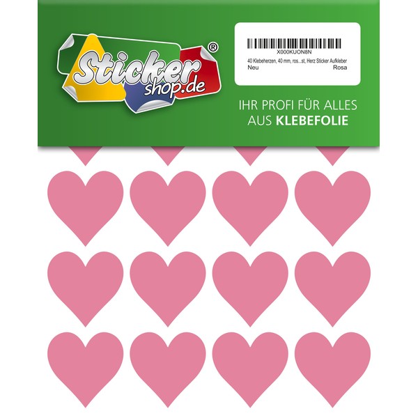 40 Rubber Hearts, 40 mm, Pink, Made from PVC Film,