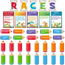 Outus 36 Pcs RACES Writing Strategy Bulletin Board Poster Set, Alphabet Cutout and Writing Posters, Pencils with Sentence Beginning and Blank Pencils for Elementary School Classroom Wall Decoration