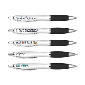 DV DESIGN 5 x Pigeons Black Pens - Birds Funny Pun Pets Animal Cartoon Stationary School Equipment Teacher Friend Girls Boys Birthday Set #81303