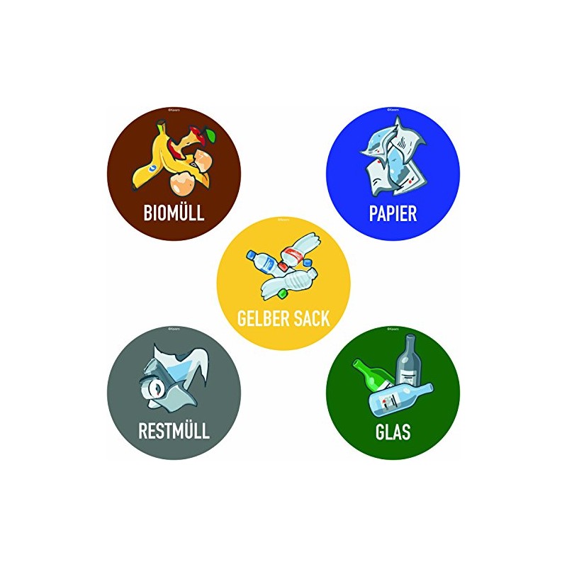Sticker Waste Separation Set of 5 Scratch and Weatherproof