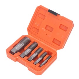 5 Piece BSP Pipe Tap Set, 3/4 1/2 3/8 1/4 1/8 Inch Carbon Steel NPT Tap Set NPT Tapered Pipe Thread Tap Thread Forming Taps with Storage Case for Plumbers Mechanics DIYers DIY