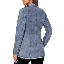 LifeShe Women's Denim Jacket Plus Size Double Breasted Button Raw Trim Jean Jackets Coat