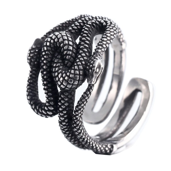 Sinoyp Double Snake Coil Rings for Men Women Gothic Statement