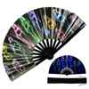 TRENDBOX Large Folding Hand Fan, UV Glow Fan for Rave,