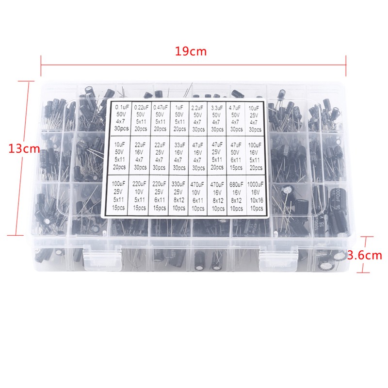500pcs 24 Values Aluminum Electrolytic Capacitor Assorted Kit 10V~50V 0.1uF