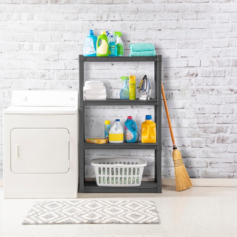 Sterilite 4 Shelf Unit, Heavy-Duty Shelving Storage and Utility Rack