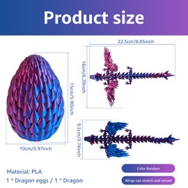 3D Printed Dragon in Egg, Articulated Dragon Crystal Dragon with Egg, Flexible Joints Dragon Egg Toy, Mythical Pieces Dragon Eggs for Autism/ADHD Easter Egg Hunts and Collectors (Purple)