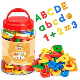 VoSinrly 104 Pcs Magnetic Alphabet and Number Set, Fridge Magnets, Early Childhood Educational Colorful Toys, Capital and Lower Case and Math Symbols