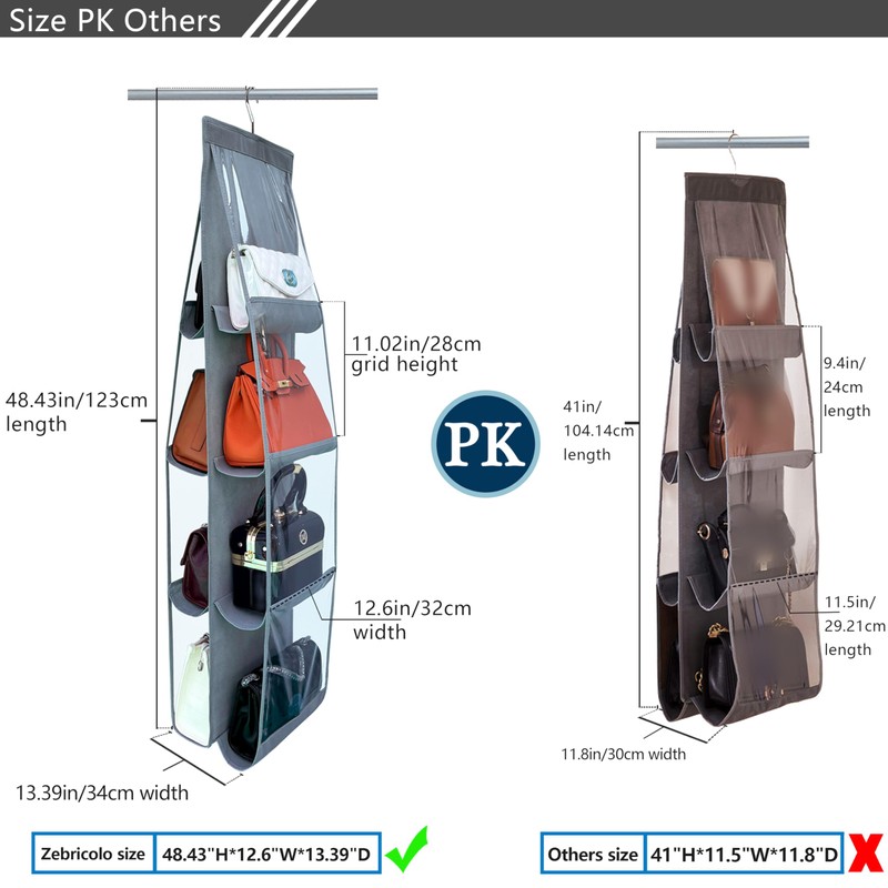 Zebricolo Storage Handbag Organiser Storage System for Bags Clear Hanging