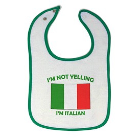 Toddler & Baby Bibs Burp Cloths Not Yelling I'm Not Yelling I Am Italian Italy Countries Cotton Baby Items for Baby Girl & Boy White Green Design Only