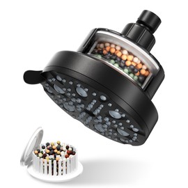 Cabezal Ducha VMASSTONE Filtrada - 20 Etapas, 7 Rociados, Agua Dura, Protege Pelo/Piel, Ahorro Agua, Pausa, Baño (FM-002 Negro Mate)