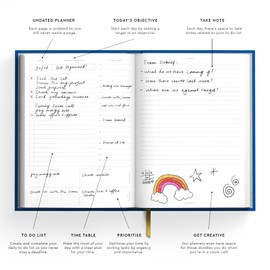 Ohh Deer Daily Planner Notebook A5 - To Do List Notebook - 288 Page Undated Organiser Planner 2024 - Hourly Schedule Planner, Notes Page - A5 Undated Diary for New Job or University - Ultramarine