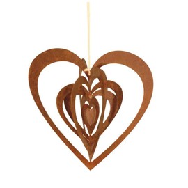 STEINFIGURENWELT GIEBEN Patina Wind Chime Spiral Heart 20 x 18 cm Filigree Garden Decoration Rust Decoration Metal Hanger Window Decoration Balcony Patio Garden Gift