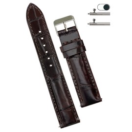 22mm Dark Brown Alligator Belly Leather Watch Band Crocodile Strap Men Quick Release Replacement Wristwatch Band Buckle Handmade by Vietnamese DH-03-22MM