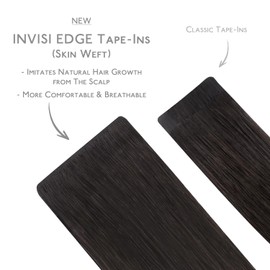 WENNALIFE Invisi Edge Tape in Hair Extensions Human Hair, 24 Inch 50g 20pcs Balayage Dark Brown Mixed Chestnut Brown Invisible Luxury Remy Hair Extensions Natural Seamless Injected Tape Ins Straight