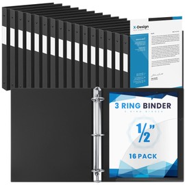 Henoyso 16 Pcs 1/2 Inch 3 Ring Binder with Clear Cover Plastic Flexible Fit Letter Size 8.5" x 11" Paper Holds 100 Sheets Versatile Binders for School Office Home, 1 Pocket (Black)