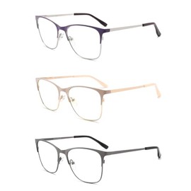 DONGDI Stylish Blue Light Blocking Reading Glasses Spring Hinge Oversize Metal Frame Women Lightweight Computer Readers (3 Mix Colour, 4, Diopters)