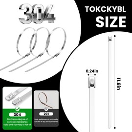 TOKCKYBL 100 PCS 11.8 Inch Stainless Steel Metal Zip Ties – Heavy Duty Outdoor Cable Ties with Self-Locking Design for Machinery, Vehicles, Farms, Pipes, Roofs, Cables