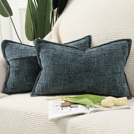 Madizz Set of 2 Chenille Decorative Cushion Covers, Soft Neutral Throw Cushions for Sofa, Boho Accent Decorative Cushion Covers for Bedroom, Living Room, Modern Home Decor, Grey Blue, 40 x 80 cm