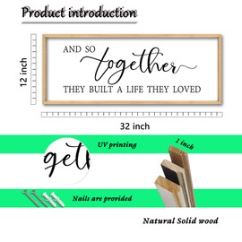 ZZJJHYWGQ And So Together They Built A Life They Loved Wall Decor 32"X12" Master Bedroom Above Bed Large Sign for Bed Wood Framed Art Wall Hanging (Wood)