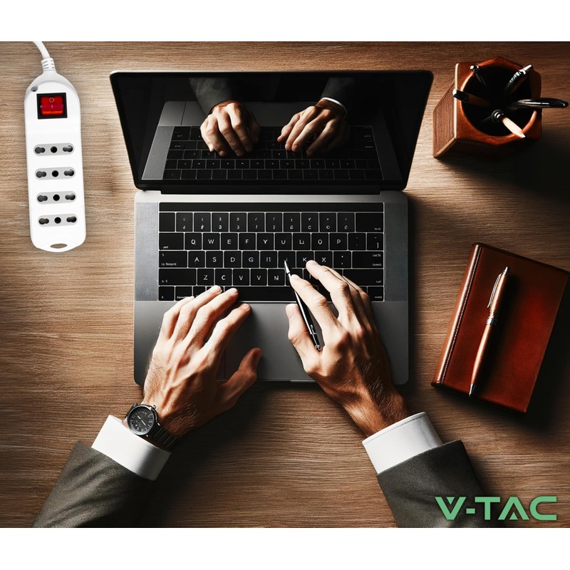 V-TAC Power Strip with Switch and Cable of 1.5 Metres,