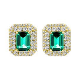 Emerald Cubic Zirconia Cuff Earrings in 925 Sterling Silver for Women, 14k Gold Plated Hoop Earring for Woman