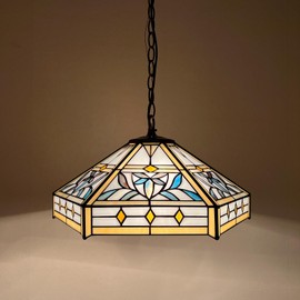 Capulina Tiffany Pendant Light 2 Light 16 Inches Wide Mission Hexagon Virgin Style Stained Glass Hanging Lamp for Kitchen Island Dining Room Hallway Foyer(Adjustable Height)