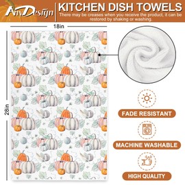 AnyDesign Fall Kitchen Towel 18 x 28 Inch Autumn Pumpkin Dish Towel Farmhouse Decorative Hand Drying Tea Towel for Thanksgiving Harvest Cooking Baking Cleaning, 2Pcs