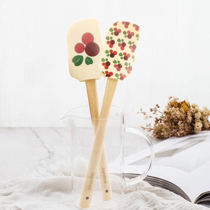 Jayomoli Silicone Kitchen Spatula Set, Wooden Handle Spatula Set for
