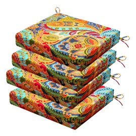 HOMELYSIAN Outdoor Chair Cushions Set of 4, 18.5 x 16 Inch Patio Chair Cushions for Outdoor Furniture, Water Resistant, Non-Slip Ties(Paisley)