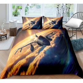 Jingzhang Airplane Duvet Cover, Aircraft Bedding Set Aviation Quilt Cover for Kids Boys Girls Teens, Clouds Trendy Duvet Cover Decor Full Size