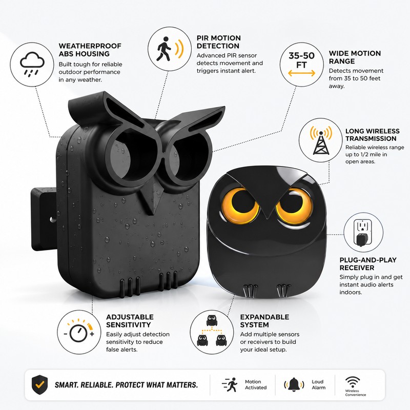 Wireless Driveway Alarm for Home Security – Waterproof Motion Sensor