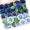 Jdsour 25pcs Artificial Flower，Real Looking Foam Roses w/Stem for DIY Wedding Bouquets Centerpieces Bridal Shower Party Decor-Shades of Navy Blue
