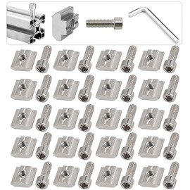 40 Pcs/40 Sets Roll-in Spring T-Nuts, T-Slot Bolts and Nut, Metal Profile T Slot Nuts and Bolt, With L-type wrench, T Track T Nut and Bolts for 2020 Aluminum Profile - 20 Series,M5