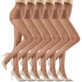 MANZI Pantyhose for Women Nylon Sheer Tights Under Dress 20D 6 Pairs Brown Small