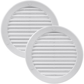 Vent Systems 5" Inch (Opening Dimensions) - Pack of 2 - White Soffit Vent Cover - Plastic Round Air Vent Grille - Built-in Mesh Screen - HVAC Register Louver for Bathroom, Home, Kitchen