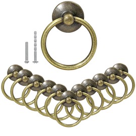 Bonsicoky 12Pcs Round Ring Drawer Pulls Vintage Bronze Ring Handle Knobs for Cabinet Drawer Dresser Cupboard Wardrobe, Single Hole