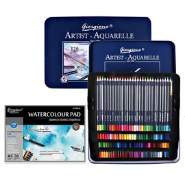 Roseelf Watercolor Pencils, Set of 120 Colors, Water Soluble, Professional Specifications, in Tin Case, Includes Watercolor Paper A5 for Adults, Art Supplies, Artists, Landscapes, Drawings, Coloring Books, Luxurious Gift